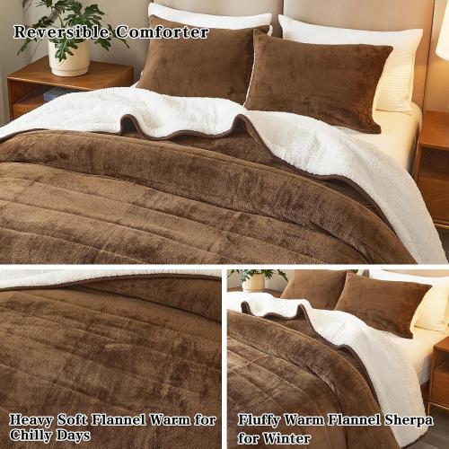 3-Layer Luxury Flannel Fleece Thick Bed Blanket King Size, Soft Plush Velvet Sherpa Blanket with 2 Pillow Shams Heavy Warm for Winter, Breathable n Washable, Brown