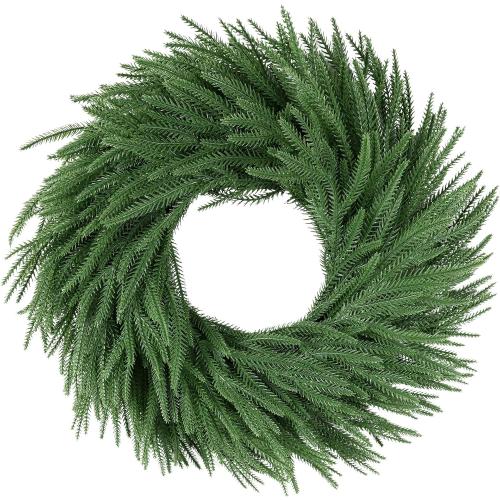 24 inch Norfolk Pine Wreath, Realistic Christmas Wreath for Front Door,Artificial Real Touch Green Wreath Greenery for Door Wall Windows Mantle Outdoor Christmas Decoration