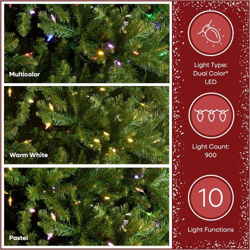 National Tree Company 9 ft Pre-Lit Dunhill Fir Artificial Christmas Tree, 900 LED Lights, 4,026 Tips, Foot Pedal, 10 Light Functions, Includes Stand, Green