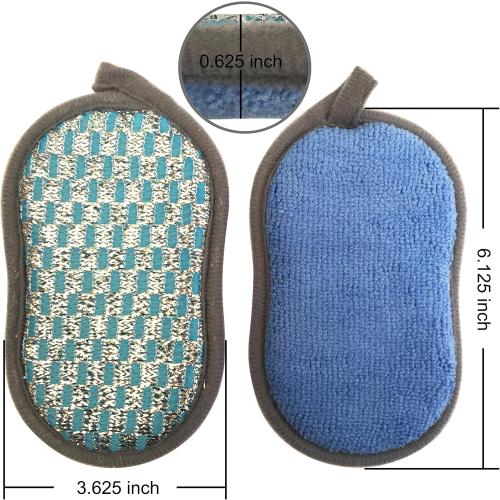 Multi-Purpose Scrub Sponges for Kitchen Scrub-it-Non-Scratch Double-Side Double-Effect Microfiber Sponge Along with Heavy Duty Scouring Power-Effortless Cleaning of Dishes Pots Pans Pack of 6 (Blue)