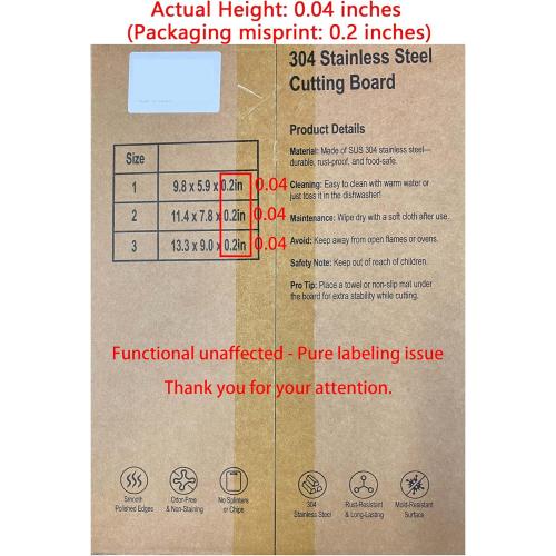 SILVER URMONA 3 PCS 304 Stainless Steel Cutting Board For Kitchen, Non-Staining&Odor-Free, Burr-Free Edges, Dishwasher Safe, Non Toxic Cutting Board（S M L）
