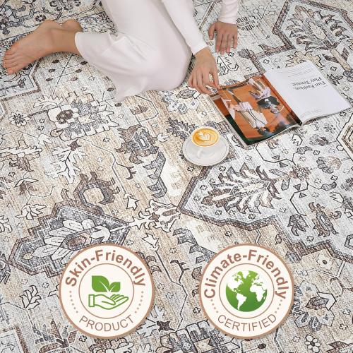 Area Rug Living Room: Washable Boho Large Neutral Vintage Soft Rugs Stain Resistant Farmhouse Non Slip Indoor Floor Carpet for Bedroom Nursery Kids Playroom Office Dining Room Home- Ivory Gray