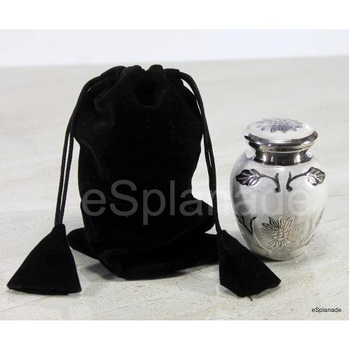 eSplanade Metal Cremation Mini urn Keepsake Memorial | Small urn for Ashes Funeral Burial Container jar Pot | Color - White(Silver Carved) Size-4.5 Inches