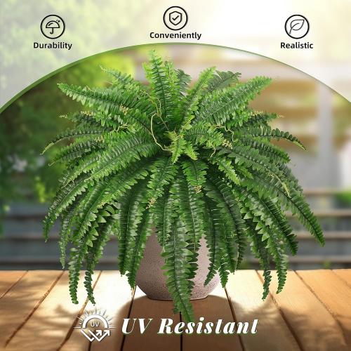 FOREST PRINCE 45 Fake Ferns, Realistic Large Artificial Bush Plants, 2 Artificial Boston Ferns with 59 Fronds for Outdoors Planter Indoor Home Garden Porch Decor