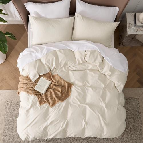 Funda nórdica Bedsure tamaño matrimonial - Juego de funda suave catiónica para niños , juego de cama de 3 piezas (beige, )