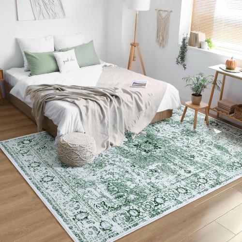 Keeko 5x7 Area Rugs for Living Room Bedroom, Large Vintage Machine Washable Rugs Soft Fluffy Indoor Accent Print Rug Non Shedding Non Slip Floral Carpet Rug for Office Dining Room Decor Green