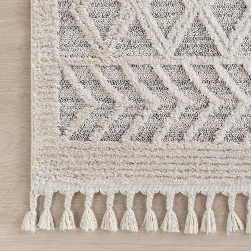 nuLOOM 2x6 Ansley Moroccan Tassel Area Rug, Light Grey, High-Low Textured Bohemian Design, Plush High Pile, Stain Resistant, For Bedroom, Living Room, Hallway, Entryway