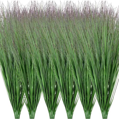24 Bundles Artificial Grass Plants Outdoor 27.5in, Fake Tall Grass | UV Resistant, Faux Greenery Stems, Wheat Grass, Fake Bushes Shrubs Plant, For Patio Windows Box Garden Office Home Decor