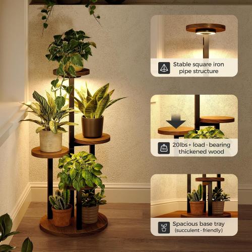 Bamworld Plant Stand with Grow Lights Corner Plant Stand 4 Tier | plant holders for Multiple Plants Tall Corner Plant Stands for Outdoor Living Room Patio Garden Balcony