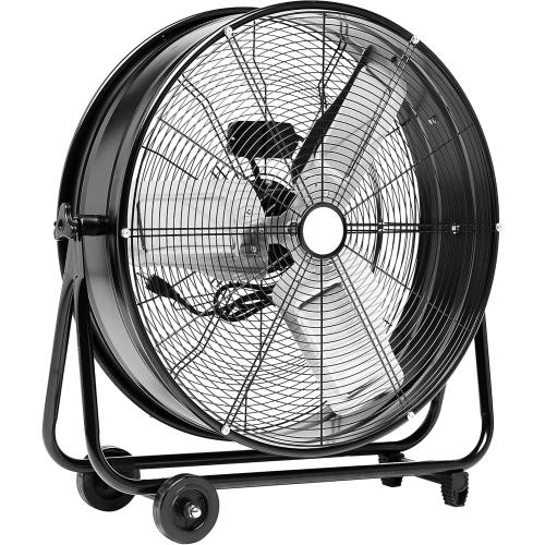 BLACK  24 215W High-Velocity, Heavy-Duty Industrial Fan, Drum Fan, with UL-Certified Safety Compliance, 2 Speeds, Up to 8820 CFM, 5.9-ft Power Cord, 2 Wheels, Metal Housing/Blades, Black