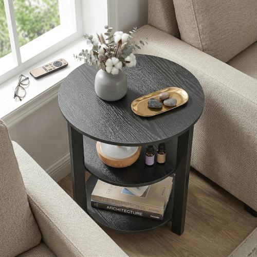 Farmhouse 3-Tier Round Side Table,17.7*21.7inch End Table with Open Storage,Modern Couch Accent Table Circular Nightatand for Living Room,Bedroom,Office,Wooden Table for Narrow and Small Spaces,white