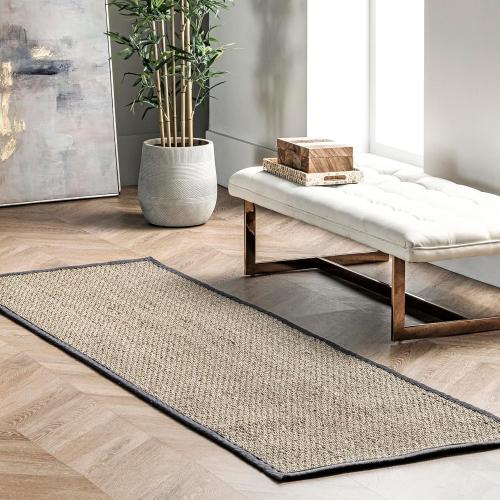 nuLOOM 2x8 Elijah Seagrass Area Rug, Dark Grey, Solid Farmhouse Style, Cotton Bordered, Basketweave, Natural Fiber, For Bedroom, Dining Room, Living Room, Hallway, Office, Kitchen, Entryway
