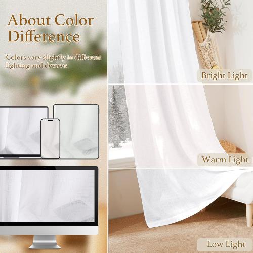 RYB HOME White Sheer Curtains 72 inches, Light Filtration Privacy Protection Thick Heavy Textured Short Curtains for Home Office Dormitory, W 42 x L 72 inches, 2 Panels Set