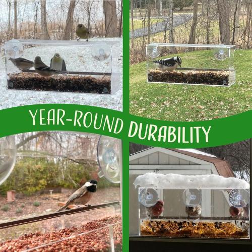 Window Bird Feeder by Nature's Hangout - No Assembly, Strong Suction Cups | Acrylic Bird Feeders for Outside Bird Watching for Cats Easy-to-Clean Birdhouse Bird Feeder for Window Viewing Slide-out Tray