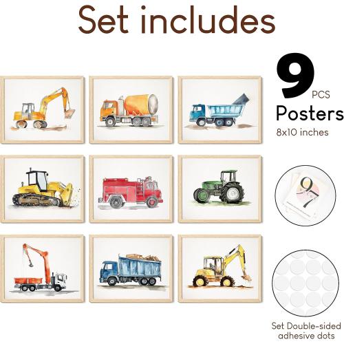 97 Decor Construction Room Decor For Boys - Toddler Boy Room Decor, Truck Wall Art For Kids Room, Car Pictures Wall Decor For Bedroom Playroom, Vehicle Tractor Prints Nursery Posters (Unframed)