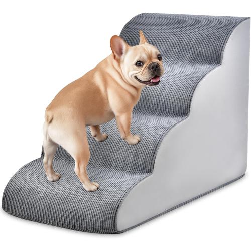 Dog Stairs for Small Dogs and Cats 19.7” H, 4-Step Pet Stairs with High-Density Foam, Curved Ramp for Puppies, Medium Pets and Older Cats, for Bed, Couch or Sofa, Gray