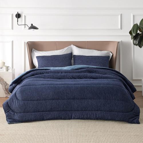 Bedsure Queen Comforter Set - Cooling and Warm Bed Set, Navy Blue Reversible Bedding for All Season, 3 Pieces, 1 Queen Size Comforter (88x88) and 2 Pillow Cases(20x26)