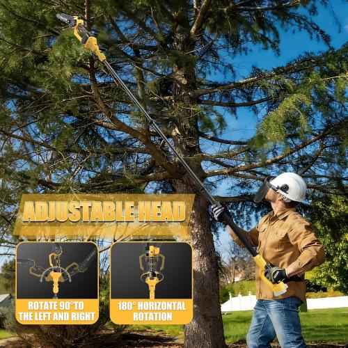 Mini Chainsaw Cordless Extension Pole Compatible with Dewalt 20V Battery(Tool Only), 4.2-8.2FT Adjustable Telescopic Pole with 180°Rotating Head, Extension Pole with Shoulder Strap