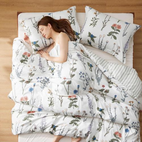 Bedsure Floral Comforter Twin Size, White Breathable Cute Bedding 2 Pcs