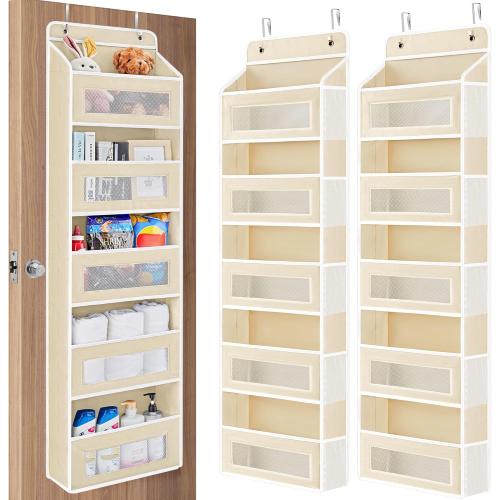 JARLINK 2 Pack Over The Door Organizer Storage, 5 Shelf Hanging Door Organizer with 5 Large Capacity Pockets, Anti Tilt 44 lb Load Behind Door Storage for Bedroom, Bathroom, Pantry, Nursery, (Beige)**
