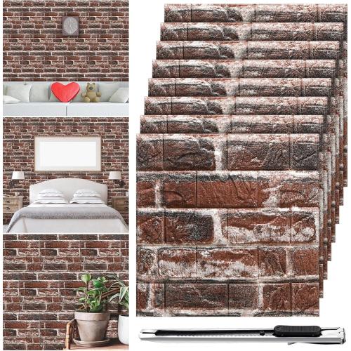 Tinlade 40 Pcs, 3D Wall Panels Peel and Stick Foam Brick Wallpaper Printable Faux Brick Wall Panels Decorative Self Adhesive Tiles Waterproof(Red Brick)