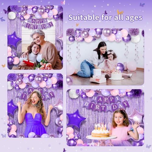 Party Spot! 199 Pcs Purple Birthday Party Decorations For Women，Happy Birthday Party Decorations For Girls, 100 Pcs Paper Plates,Napkins and Forks for 20 Guests,Bday Sash and Crown,20 Tableware Sets
