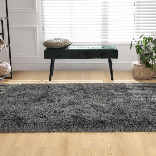 Fluffy Runner Rugs for Bedroom Aesthetic 2x6 Shag Soft Bedside Rug | Fuzzy Plush Carpet for Room Hallway Rug with Non-Slip Bottom for Nursery Dorm Indoor Home Decor, Dark Grey