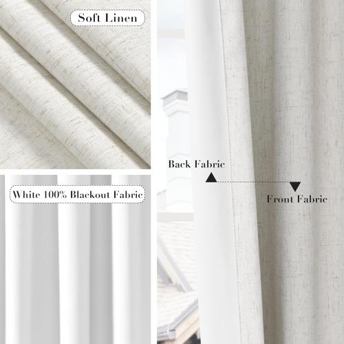 Joywell Linen 100% Blackout Curtains 102 Inches Long, Rod Pocket/Back Tab/Hook Belt/Clip Rings, Thermal Insulated Floor to Ceiling Drapes for Bedroom Living Room (2 Panels,W52 x L102,Natural Beige)