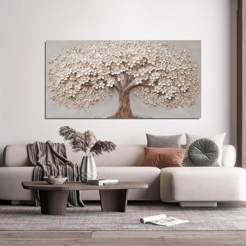 Canvas Wall Art Decor Prints Botanical Wall Art Pictures for Living Room Canvas Art Wall Decor Tree of Life Wall Art Decor Modern Large White Wall Art Prints Artwork for Walls Bedroom Office Decor 24 X 48