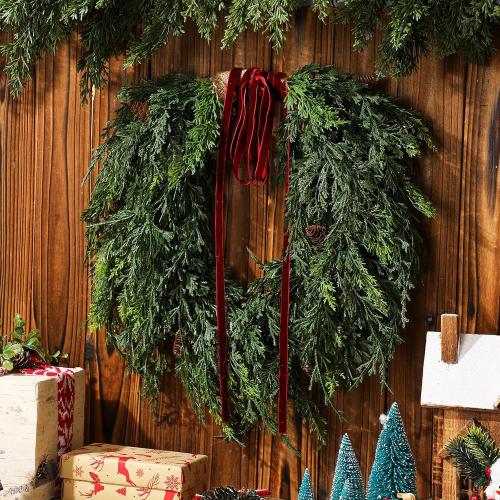 Dingion Small Norfolk Pine Christmas Wreath 11.8 in Christmas Kitchen Cabinet Norfolk Pine Wreath Mini for Front Door Artificial Farmhouse Rustic Xmas Decor for Window Fireplace