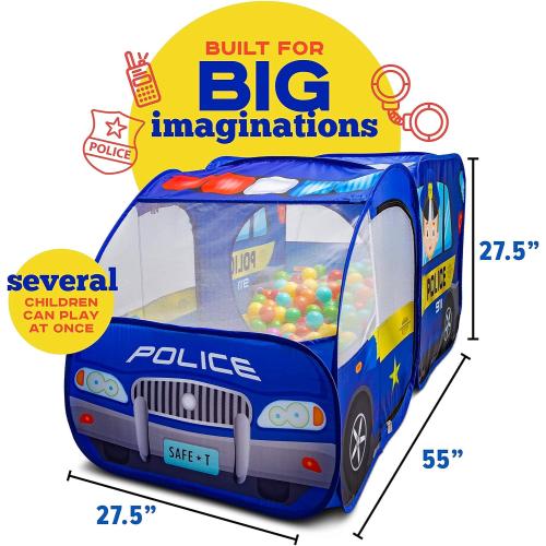 Police Car Pop Up Play Tent with Sound Button for Kids, Toddlers, Boys, Girls, Indoors & Outdoors – Playhouse for Interactive Fun - Foldable, Quick Setup Pretend Play Toys & Gift
