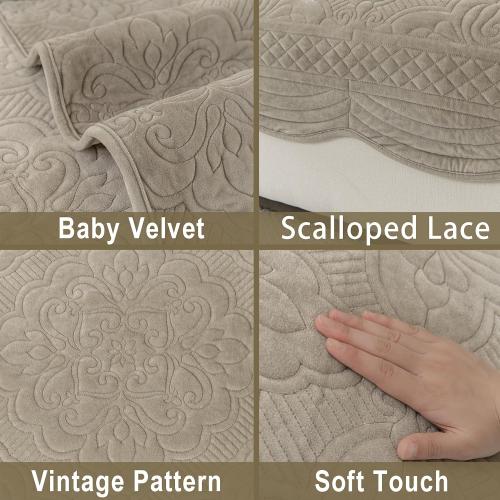 Couch Cover Sofa Covers Washable, Velvet Fleece Sofa Slipcovers for 3 Cushion Couch, Non-Slip Furniture Protector for Dog Pet, L Shaped Recliner Sectional Couch Cover Taupe,36X83(Only 1 Pcs)