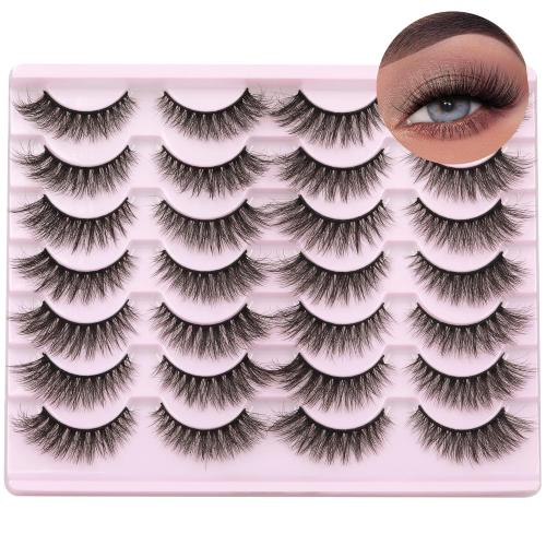 Wispy Mink Lashes Natural False Eyelashes 16mm Cat Eye Lashes Pack 5D 14 Pairs Fake Eyelashes by TNFVLONEINS