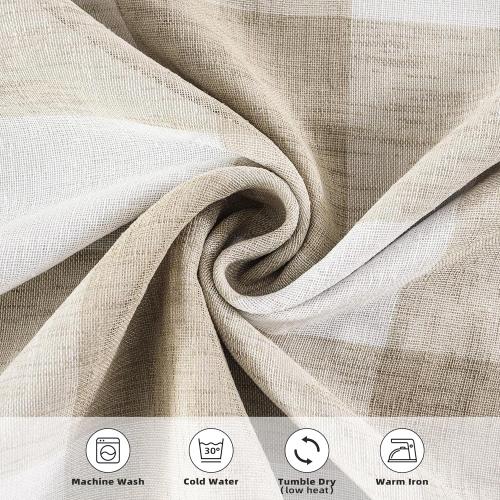 DriftAway Buffalo Plaid Blackout Curtains Linen Textured Farmhouse Double Layer Thermal Insulated Yarn Dyed Woven Checkered Gingham Grommet Drapes for Living Room 2 Panels Each 52W x 84L Taupe
