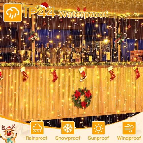 Ollny Curtain Lights 6.6x6.6ft, 200 LED String Lights with Remote 8 Modes Dimmable Timer, USB Power Fairy Light for Bedroom Backdrop Indoor Wall Window Christmas Decorations, Warm White