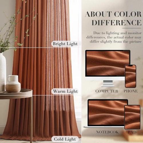 Terracotta Linen Curtains 120 Inches Long 2 Panels for Living Room Pinch Pleated Light Filtering Semi Sheer Window Curtains Boho Farmhouse Earthy Terra Cotta Rust Clay Autumn Room Decor Drapes