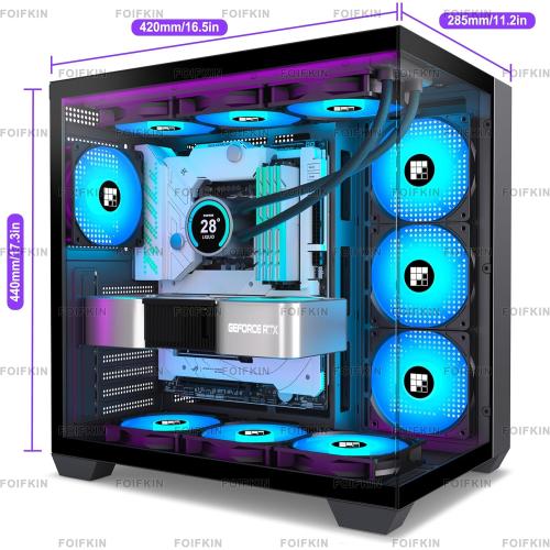 FOIFKIN F600 PC Case - Pre-Installed 7 PWM ARGB Fan, ATX Mid-Tower Gaming PC Case, 270° Panoramic Glass with Type-C, FOIFKIN (Black, F600)