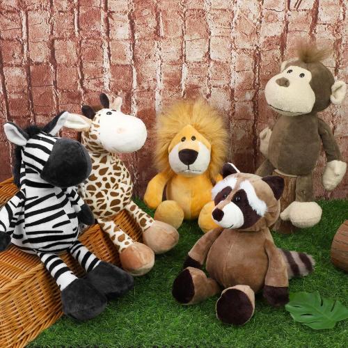 6Pieces Safari Stuffed Animals Plush Jungle Animal Toys 9.8 Inch Zoo Stuffed Animals