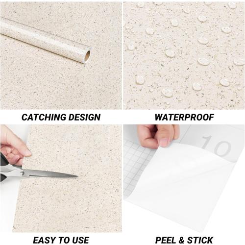 35x120 Large Countertop Contact Paper Beige Granite Contact Paper for Countertops - Counter Top Peel and Stick Waterproof Beige Granite Wallpaper for Kitchen Counter Vinyl Wrap