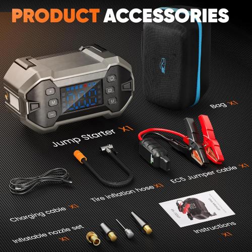 Jump Starter with Air Compressor, 150PSI 3000A Car Jumper Starter Battery Starter (8.0L Gas/8.0L Diesel) with Digital Tire Inflator, 12V Portable Battery Booster Jump Box Pack Air Pump