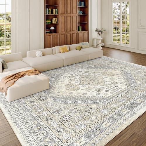 zesthome Size 9x12 Color  beige Area Rugs,Stain Resistant Washable Rug,Ultra-Thin Rugs for Living Room,Bedroom,Non-Slip Backing Home Decor Large Area Rug (Beige,9'x12')