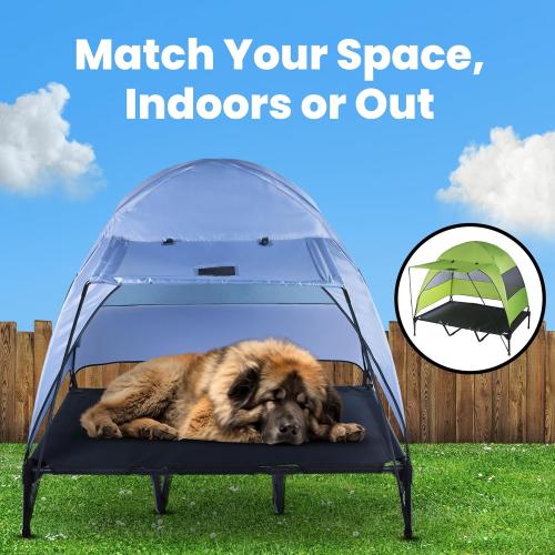 Elevated Dog Bed with Removable Canopy   Retractable Awning. Raised Indoor/Outdoor Portable Dog Bed with Shade. Anti Slip feet, Compact Outdoor Dog Tent with Travel Bowl. XXL (Large)