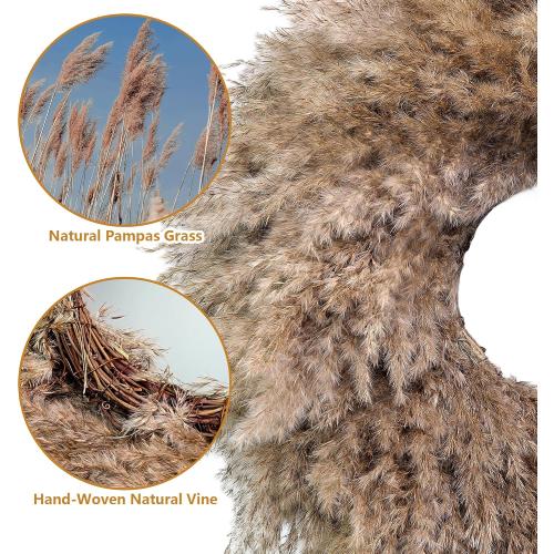 Brown 20 Natural Pampas Grass Wreath, 20'' Real Pampas Wreath for Front Door, Boho Wall Decor, Farmhouse Style, DIY Arrangement, Feather Wall Decor