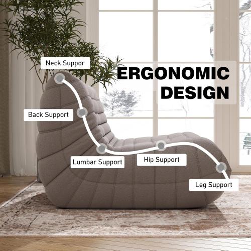 Grey Bean Bag Chair for Adults, Oversized Loveseat Fireside Chair Comfy Lazy Floor Sofa, 2 Seater Lazy Sofa Couch Memory Foam Bean Bag for Living Room, Bedroom Apartment Office (Grey)