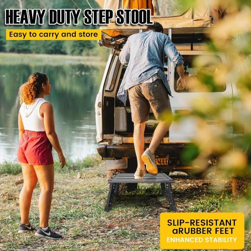 Adjustable RV Step Stool, 3-Step Height Adjustment, Foldable Legs, Wide Anti-Slip Surface,Supports Up to 1,000 lb, Premium Aluminum Construction Easy to Carry