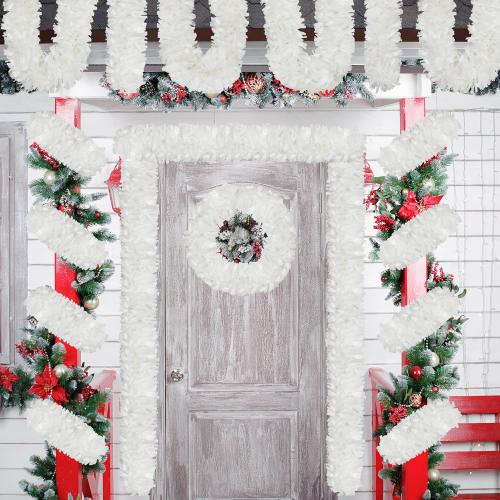 66 Ft Christmas Tinsel Garland Thick Tinsel Garland Xmas Tree Decorations Metallic Tinsel Twist Garland for Christmas, Birthday, Party Decor Indoor Outdoor Party Supplies (White)