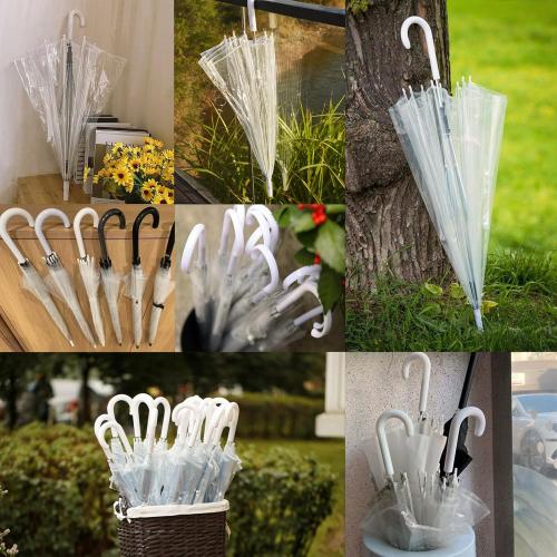 10 Pack Clear Wedding Umbrellas Bulk Transparent Auto Open Close Windproof Waterproof Stick Umbrellas with White J-Hook Handle for Brides, Grooms, Photography & Outdoor Events