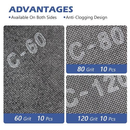 HUAALIUCHE 17-Inch Floor Sanding Screen Discs (30-Pack Variety Kit) | 10x 60 Grit, 10x 80 Grit, 10x 120 Grit | Heavy-Duty Silicon Carbide Mesh for Wood, Concrete, Reusable Buffer Pads