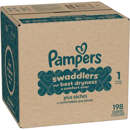 Pampers Swaddlers Diapers, Size 1 (8-14 lbs), 198 Count, Hypoallergenic, Absorbent, Keeps Baby Dry and Comfortable, Skin Safe Disposable Newborn Baby Diaper