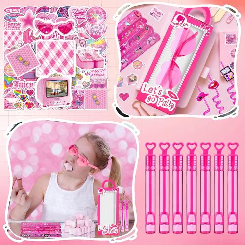 122 Pcs Pink Party Favors Pink Toy Gift Goodie Bag Stuffer Filler Makeup Party Decorations,Princess Theme Birthday Party Favors Decorations.